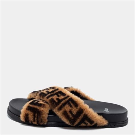 fendi criss cross fur slides